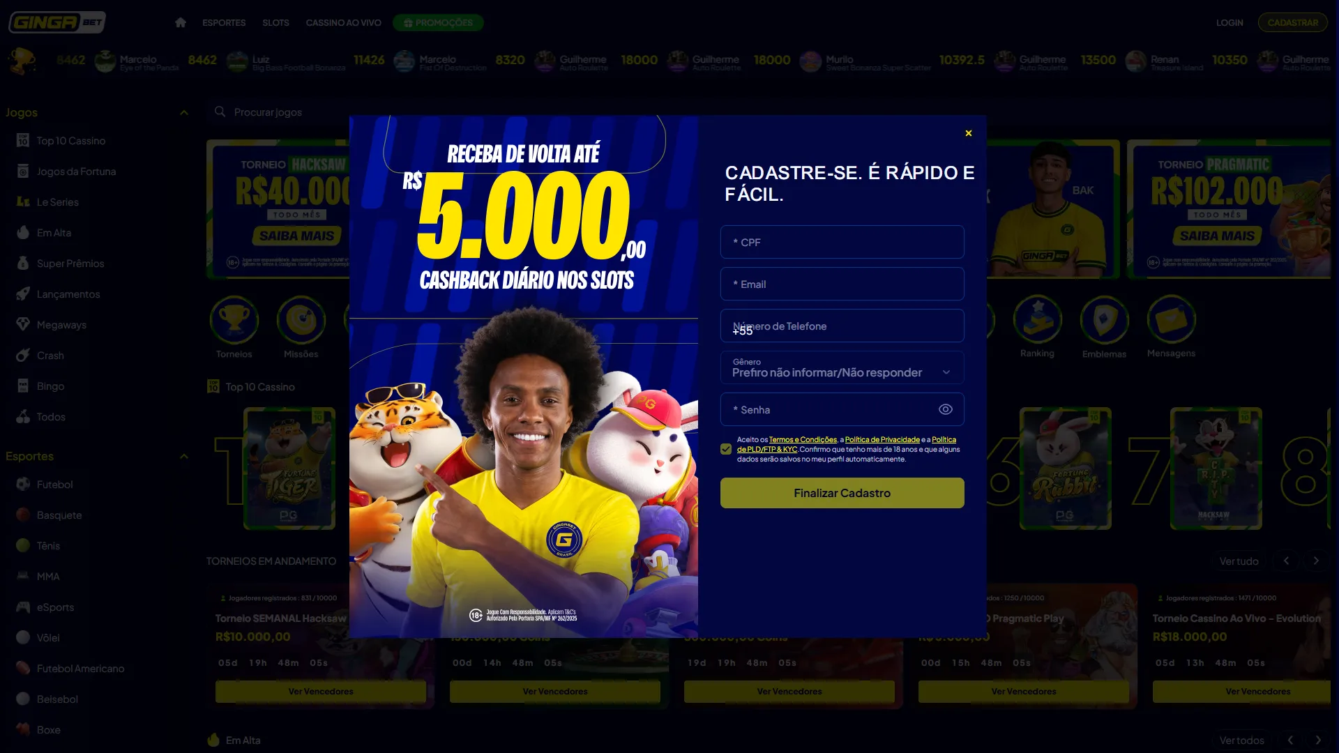 Abra sua conta de forma rápida e segura na plataforma Gingabet.